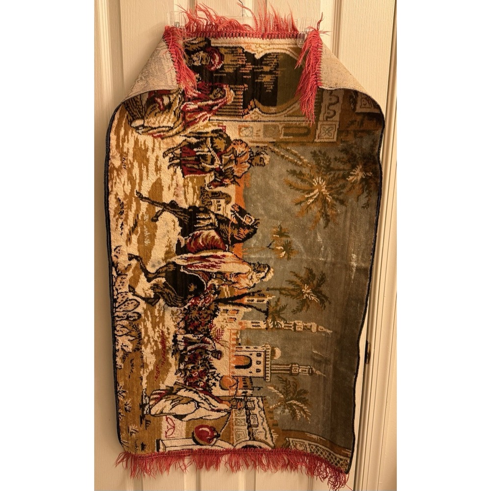 Vintage Egypt / India Village Scene Tapestry Wall Hanging  40" X‎ 23"